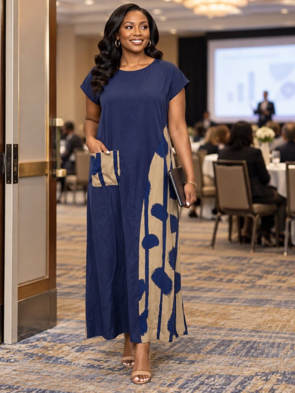 Navy & Cream Artful Ease Maxi Dress